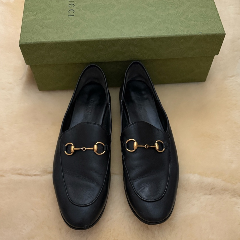 Gucci Black Leather Horsebit Slip-On Loafers